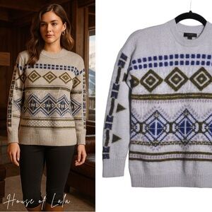 JCREW Wool Mohair Blend Patterned Knit Sweater - Blue and grey